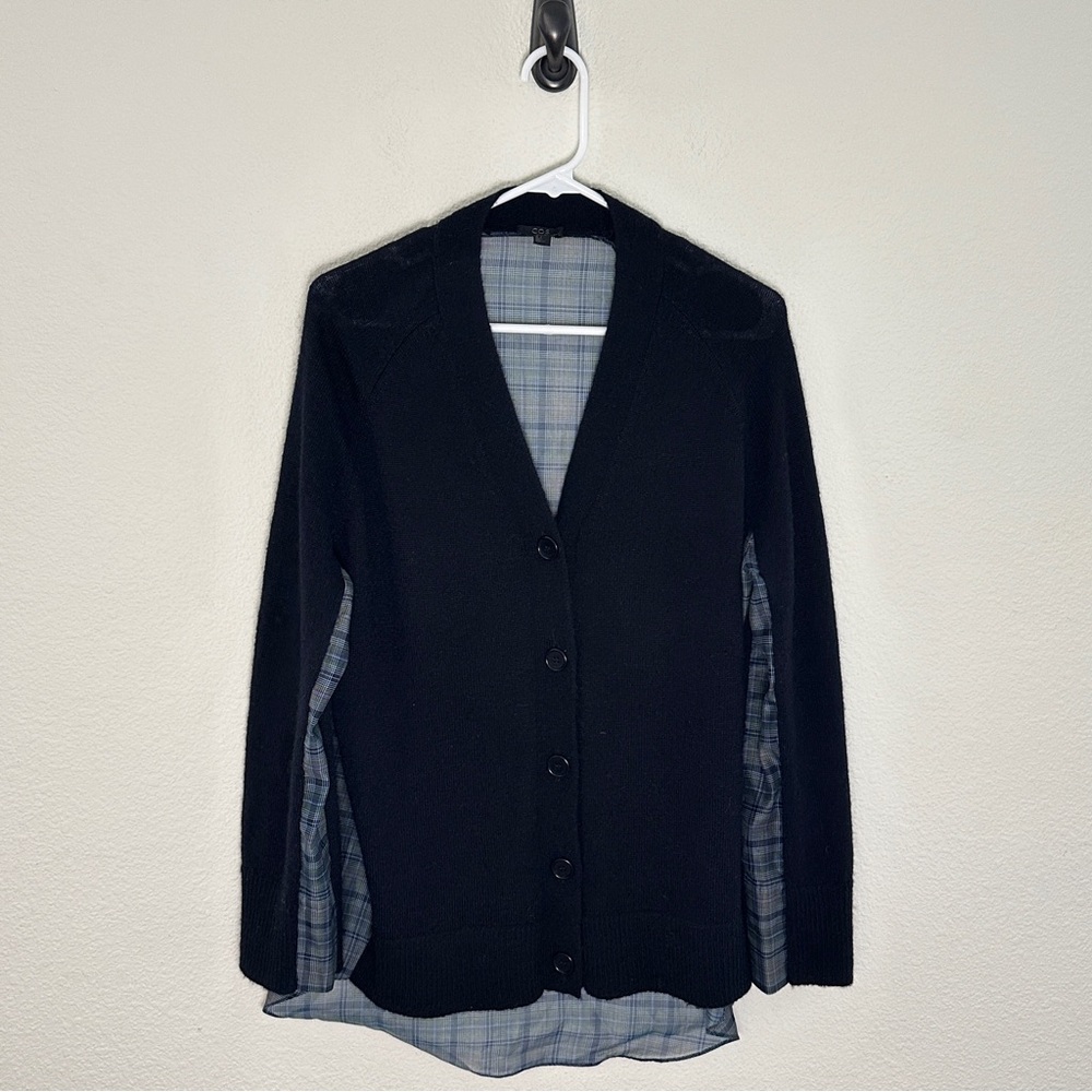 COS Mohair Wool Cardigan Plaid Sheer Back - Minimalist Preppy Layered - S‎